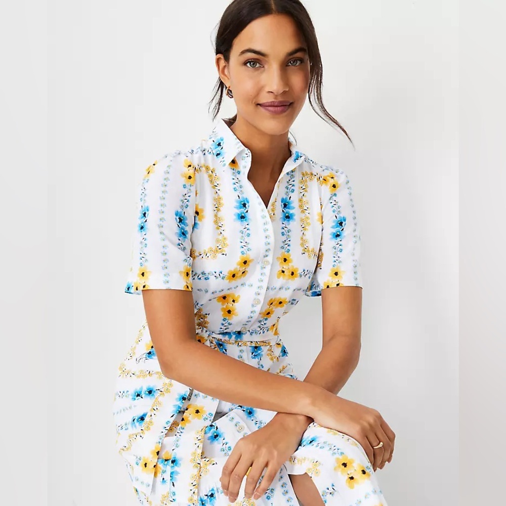 Ann Taylor Floral Square Belt Dress